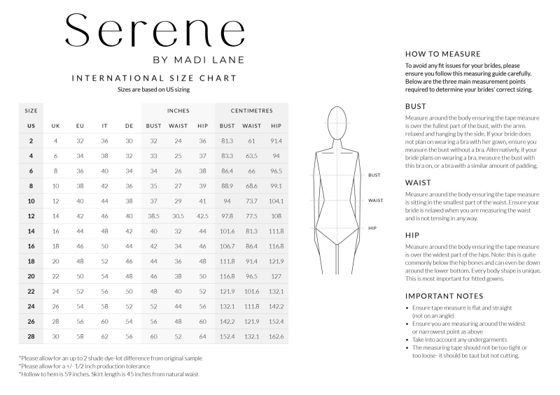 Size Chart - Serene by Madi Lane